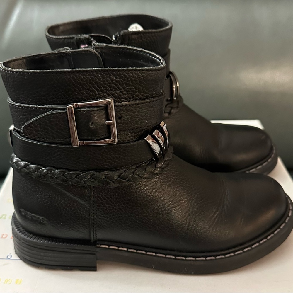 Geox Leather Black Kids Boots with Braided Strap